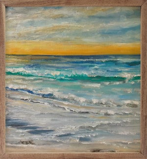 Beach Waves With Orange Sunset By Annette Beraud-Battaglia